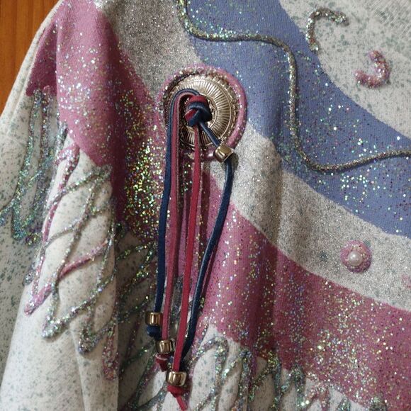 K.W.B.L Los Angels Handpainted Western Vintage Sweatshirt Concho Fringe Splatter - Picture 4 of 16